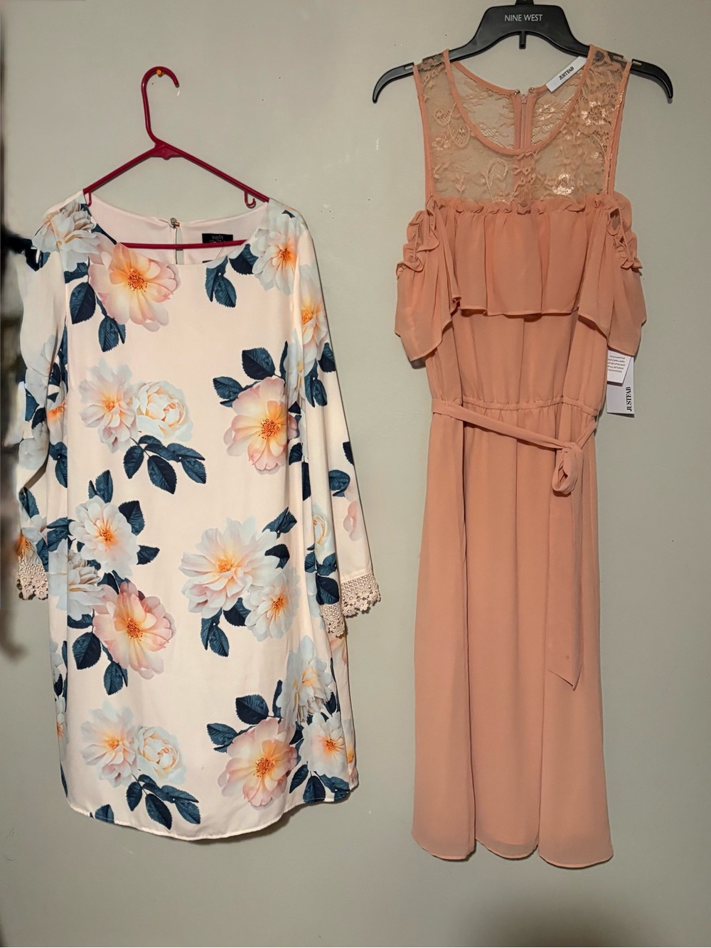 Wallis Peach Lace Yoke Cold-Shoulder Midi Dress